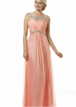 Rhinestone Beaded Ruched Chiffon Sparkly Prom Dress